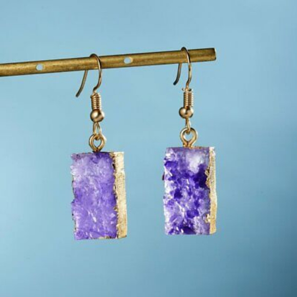 Boutique Designed Jewelry - Natural Stone Rectangular Resin Earrings